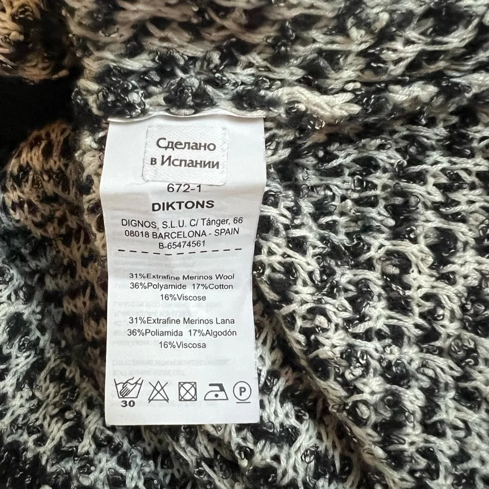 Merino Wool Cotton Sz 6 Small Cardigan Sweater Black & White Chunky Quiet Luxury - Picture 8 of 8